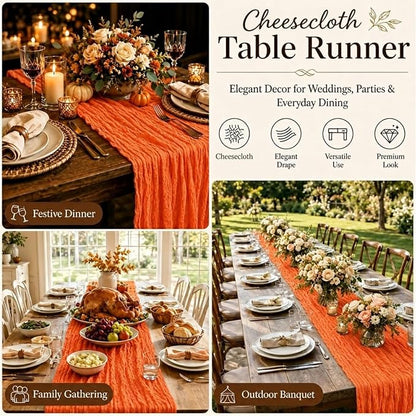 6 Pack Orange Cheesecloth Table Runner 22 x 120 Inch | Gauze Table Runners 10FT - Image 5