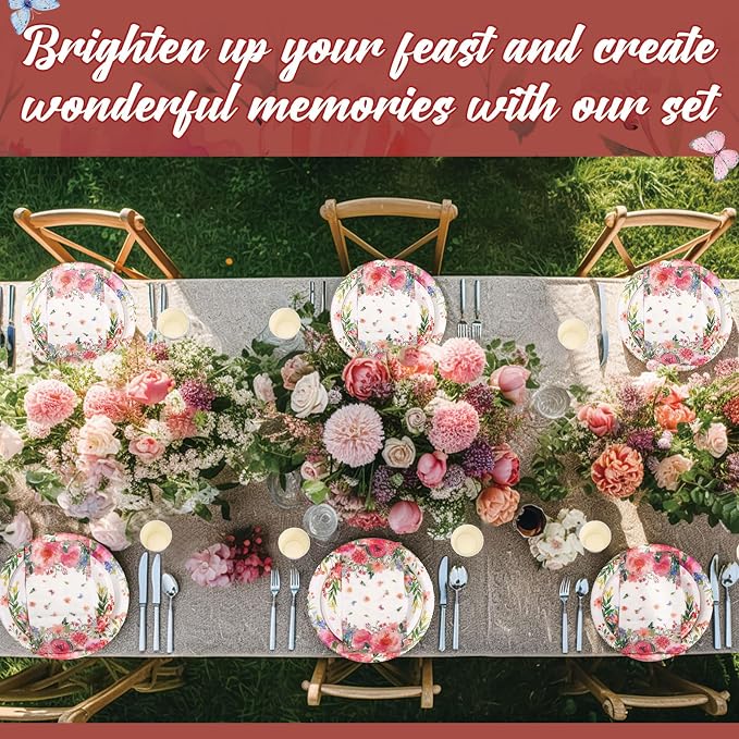 Funnymoom 250 Pcs Floral Party Decoration Wildflower Paper Plates Cups and - Image 5