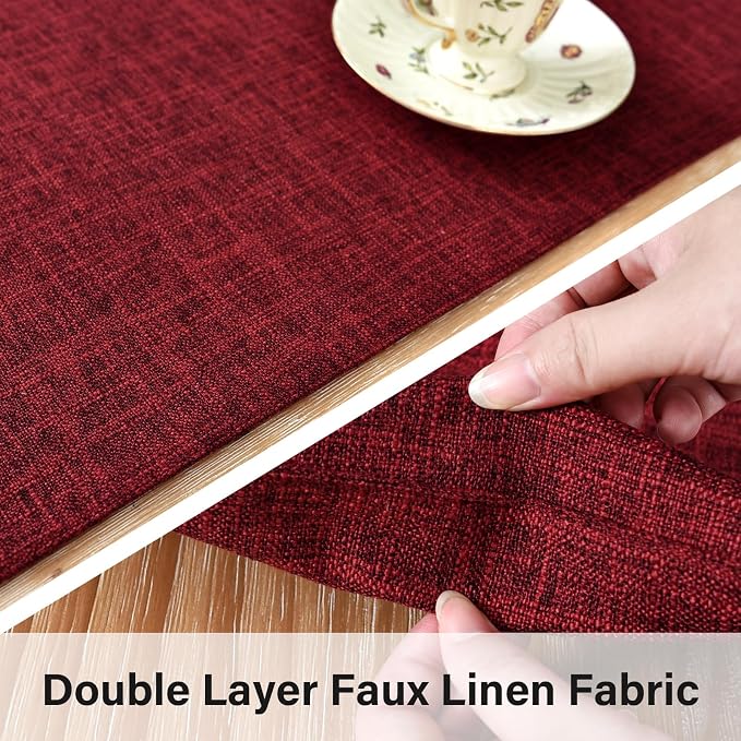 NEWISHER Reversible Double Layer Table Runner Faux Linen Fabric, 13x72inch | - Image 3