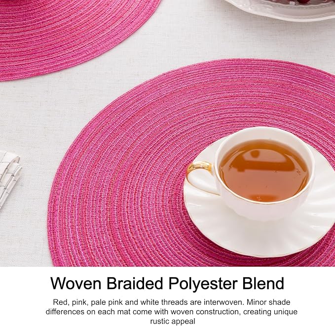 SHACOS Round Braided Placemats Set of 6 Cotton Polyester Woven Place Mats 15 - Image 3