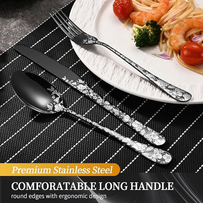 40 Piece Black Silverware Set, Stainless Steel Flatware Cutlery Set Service - Image 5