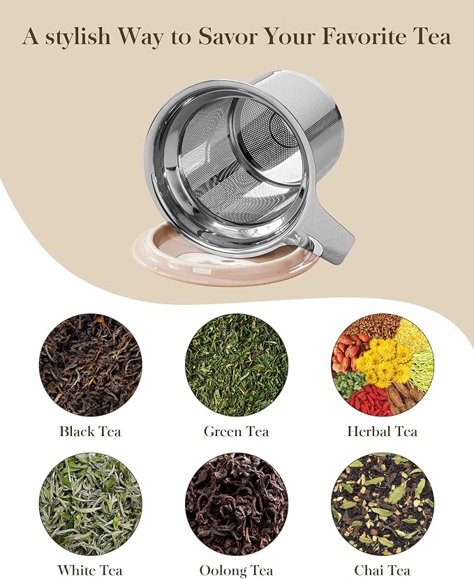 MALACASA Ceramic Tea Mug with Lid and Stainless Steel Infuser, 18 oz Large Tea - Image 7
