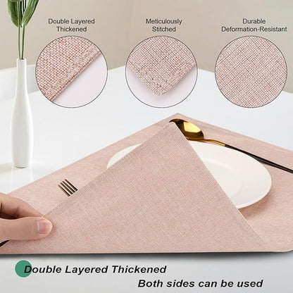 Cloth Placemats Set of 6, Cotton Linen Blend Machine Washable Double Layered Durable Place Mats Heat Resistant Placemats Wrinkle Free Thick Fabric Dining Table Mats (Light Linen, 6)
