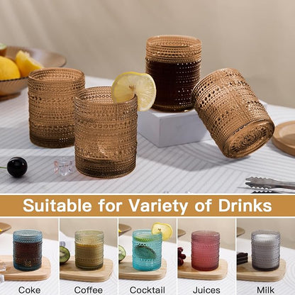 JOVGANK Brown Vintage Hobnail Drinking Glasses Set of 6, Embossed Water Tumbler - Image 5