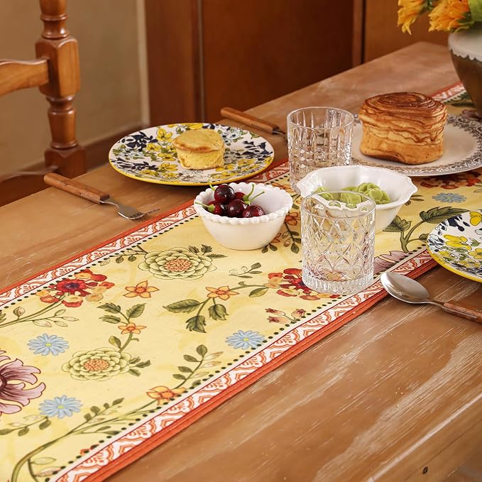 bilin gaier Designer French Linen Small Table Runner, Floral Pattern, Dining - Image 9