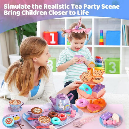 55Pcs Tea Party Set for Little Girls, Princess Tea Party Set, Unicorn Kid Tin - Image 5