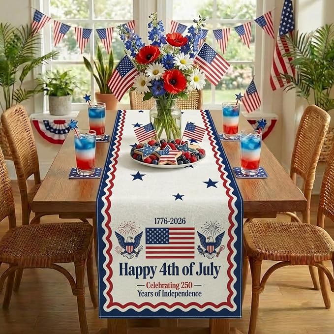Patriotic Table Runner Decor, 250th Anniversary 4th of July American Flag - Image 2