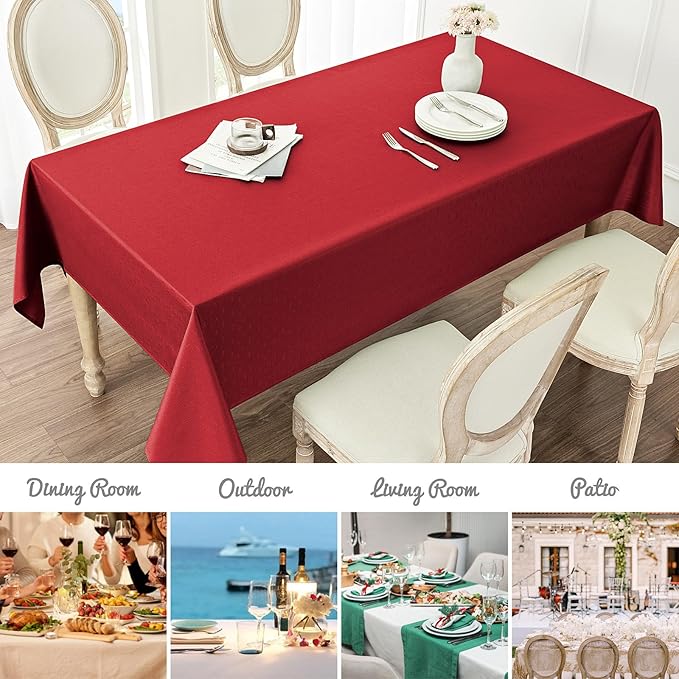 Rectangle Tablecloth Waterproof 60x120 inch Linen Textured Table Cloth Stain and Wrinkle Resistant Washable, Decorative Fabric Table Cover for Dining, Party and Camping, Red