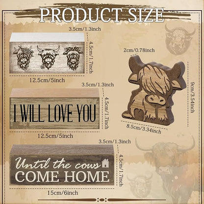 Moucuny 4 Pcs Highland Cow Table Decorations Rustic Western Tiered Tray Decor - Image 3