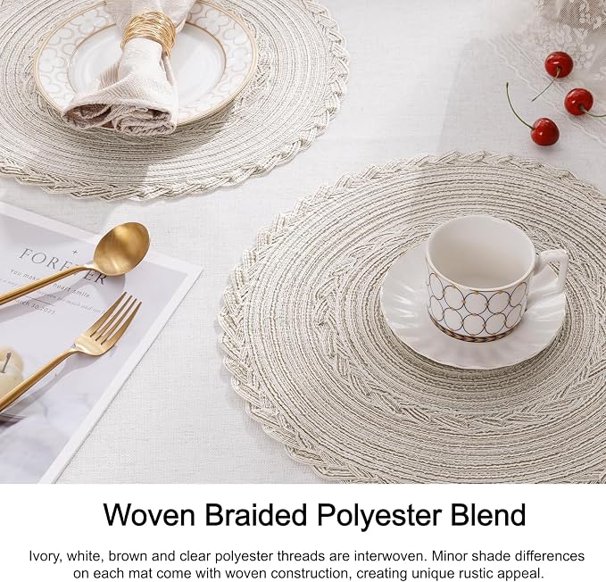 SHACOS 15 inch Round Braided Placemats Set of 12 - Image 5