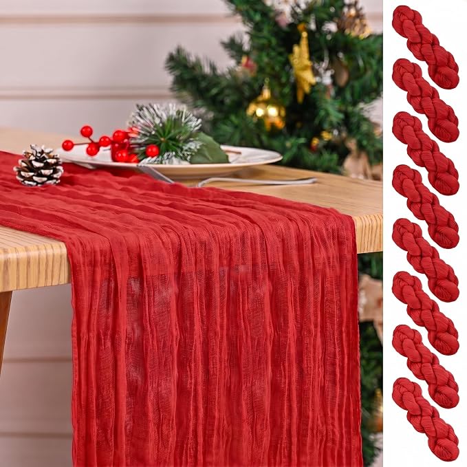 8 Pack Red Table Runner 17 x 108inch Cheesecloth Table Runner Boho Gauze Table by Lumaycens