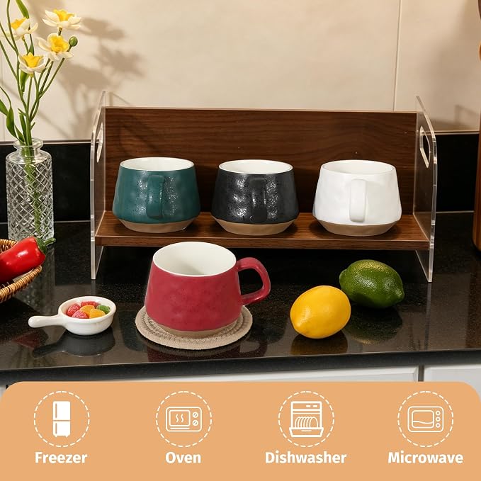 BYCNZB 13oz Ceramic Coffee Cups set of 4, Modern Mugs - Image 3