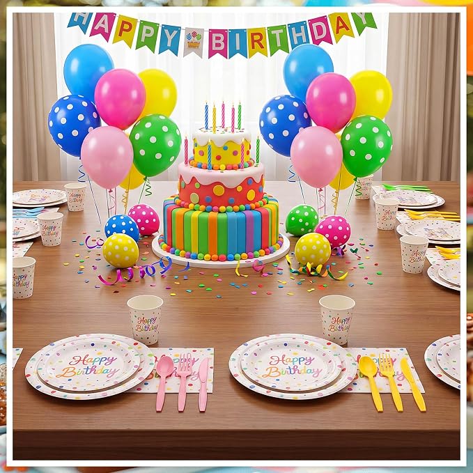 NatNarr 175-Piece Happy Birthday Party Tableware Set, Serves 25 | Plates - Image 5