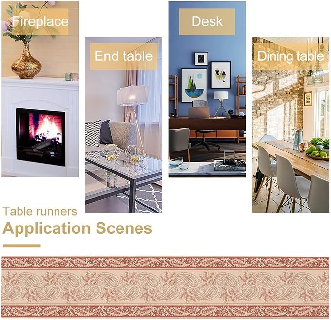 Pink Paisley Table Runner, Abstract Vintage Boho Paisley Flowers Leaves Print - Image 5
