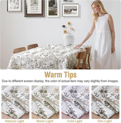 H.VERSAILTEX Linen Table Cloths Floral Printed Tablecloth Spill-Proof Waterproof Table Cover for Dining Buffet Feature Soft and Thick Fabric Wrinkle Free, 60 x 104 Inch, Retro Floral - Brown