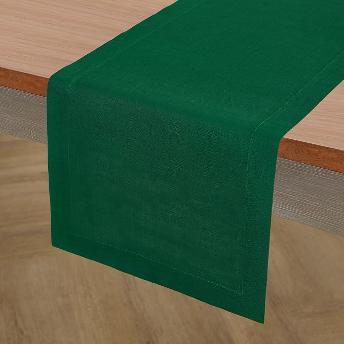 Solino Home 100% Pure Linen Table Runner Christmas Green, Fete 14 x 48 in | - Image 2