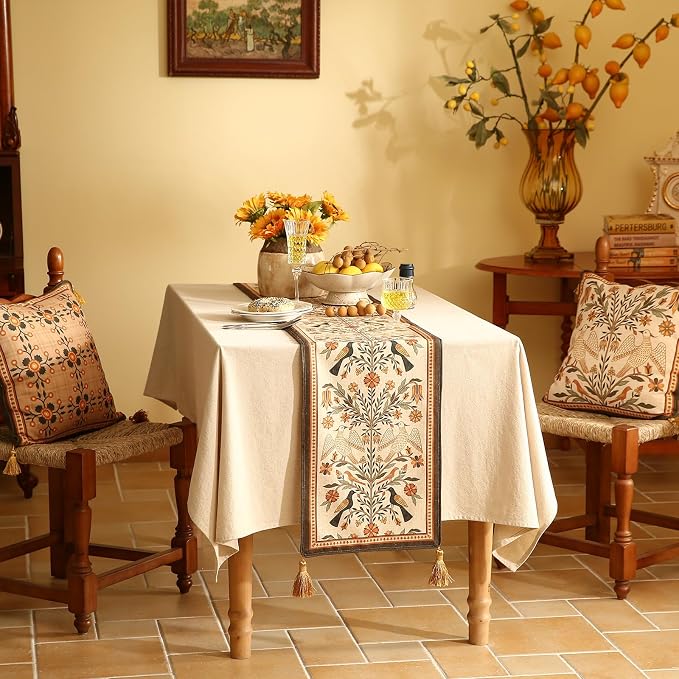 bilin gaier Designer French Linen Long Table Runner, Floral Pattern, Dining - Image 7