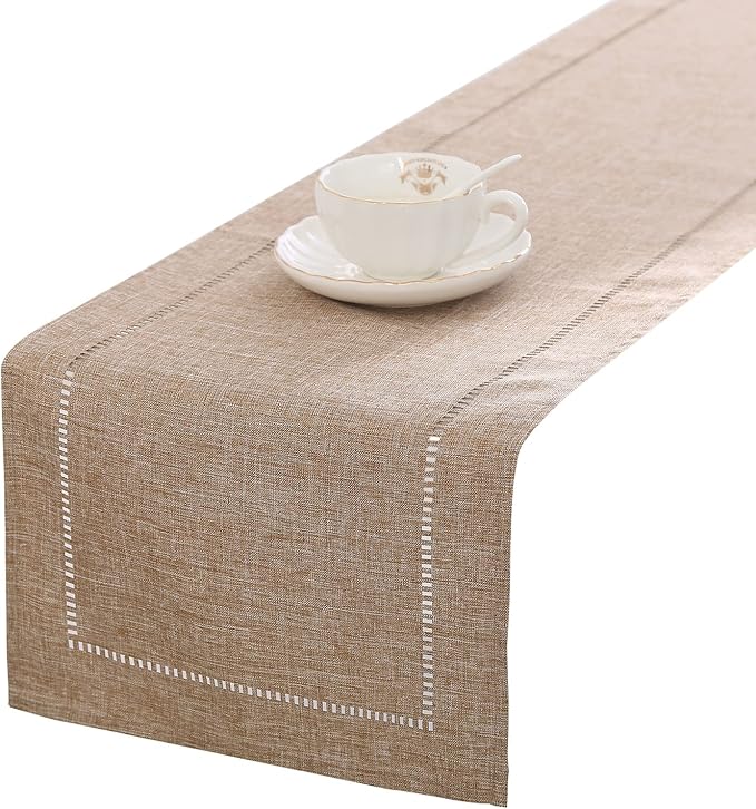 Tosewever Decorative Linen Table Runner Farmhouse Style Tabletop Collection 14 by Tosewever