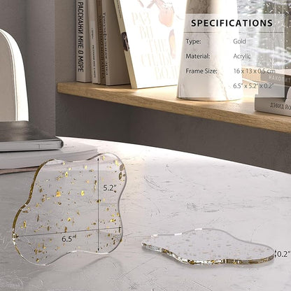 Acrylic Coaster Decorative Plates, Irregular Bar Drink Coaster, Clear Cloud Shape Coffee Cup Coaster, Perfect for Tabletop Protection and Accessories Display.(Gold)