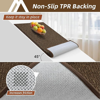 COSY HOMEER Kitchen Rugs and Mats 2PCS Non Slip Kitchen Mats for Floor Washable Stain Resistant Kitchen Runner Rug Sets Absorbent Kitchen Floor Mat 20"x32"+20"x48",Brown