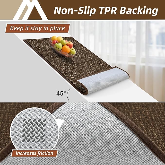 COSY HOMEER Kitchen Rugs 20"x32" Non-Slip Kitchen Mats for Floor Absorbent Stain Resistant Kitchen Floor Mat Machine Washable Rugs for Kitchen,Hallway,Sink,Brown