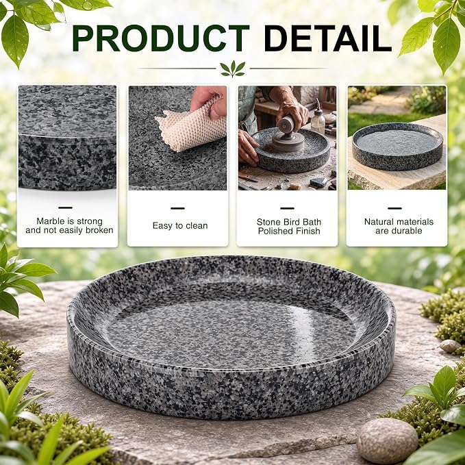Stone Bird Bath, 10 Inch Heavy Bird Bath Bowl Only - Image 3