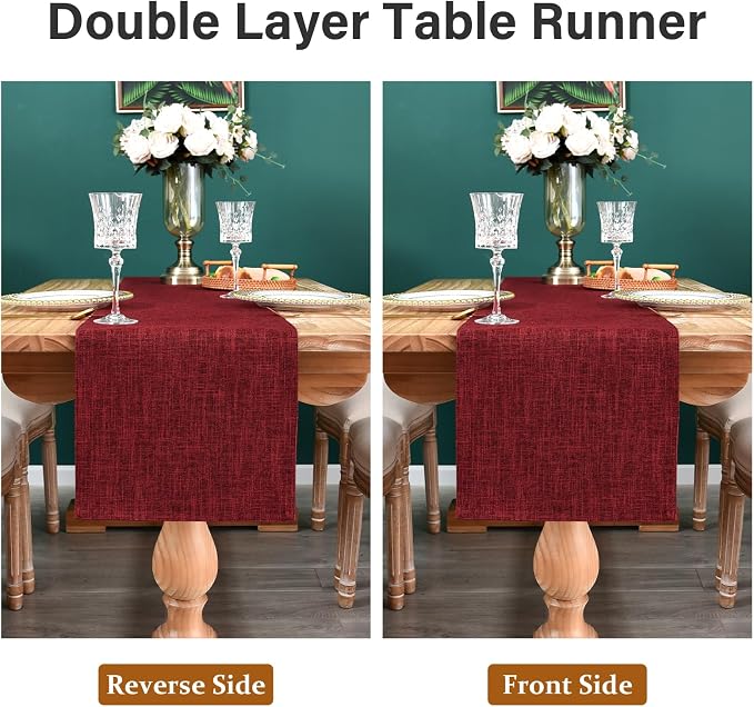 NEWISHER Reversible Double Layer Table Runner Faux Linen Fabric, 13x72inch | - Image 5