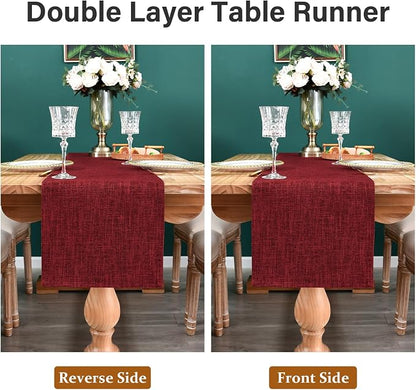 NEWISHER Reversible Double Layer Table Runner Faux Linen Fabric, 13x72inch | - Image 5