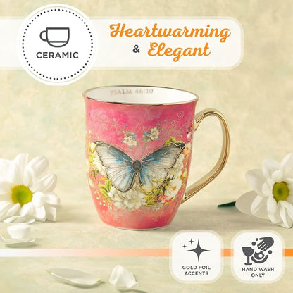 Christian Art Gifts Pink Butterfly Ceramic Coffee Mug - Image 4