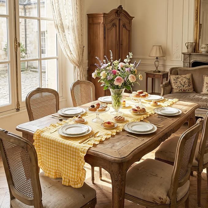 Eternal Beauty 14x72 Gingham Ruffle Table Runner - Image 8