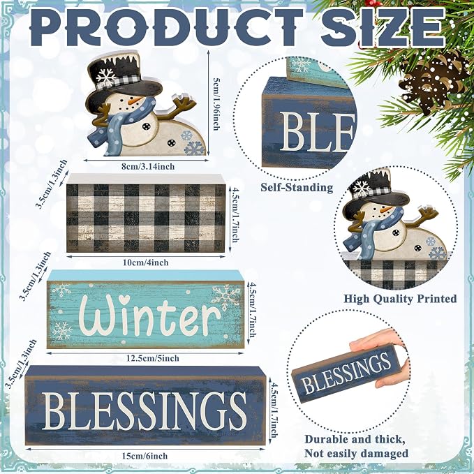 Moucuny 4 Pcs Winter Table Decorations Playful Snowman Decor Indoor Winter - Image 5