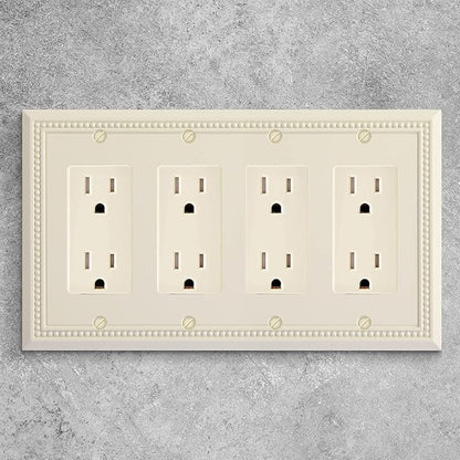 Henne Bery Sunken Pearls Heavy Duty Decorative Wall Plate Switch Plate Outlet Cover (Quad Decorator, Light Almond)