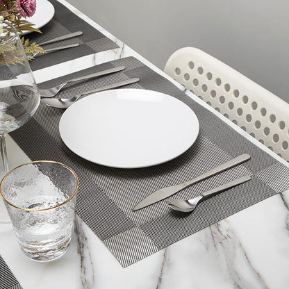 Winknowl Placemats for Dining Table Set of 8 Waterproof, Woven Place Mats for Kitchen Table Vinyl Heat Insulation Stain Resistant Placemats (Gray)