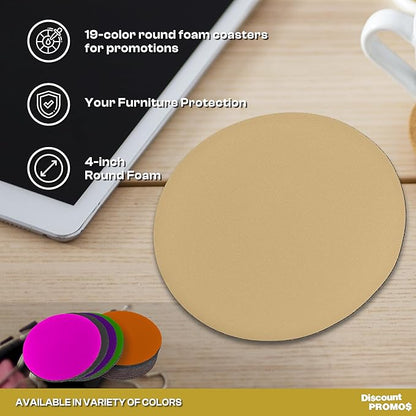 10 Round Foam Bud Coasters Pack, 4 inch - PU Foam, Party Favor - Khaki