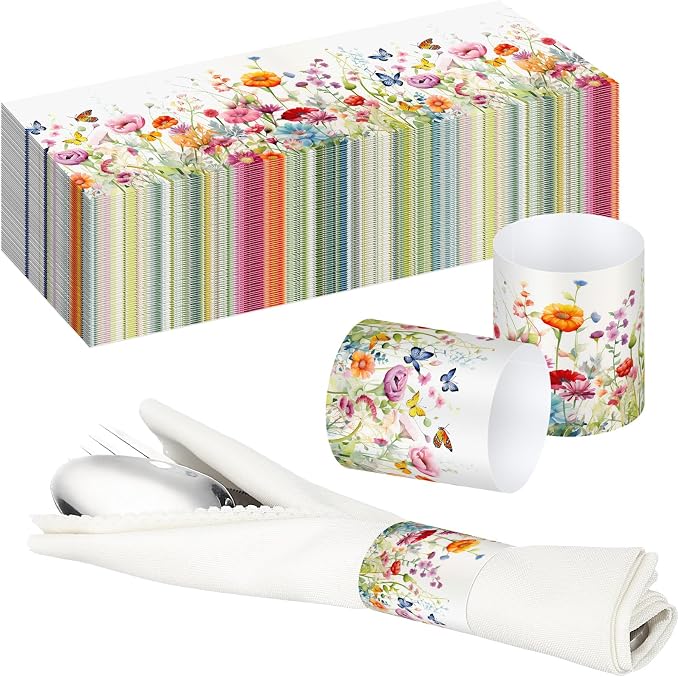 FoldTier 300 Pcs Paper Napkin Rings Disposable Napkin Bands Self Adhesive by FoldTier