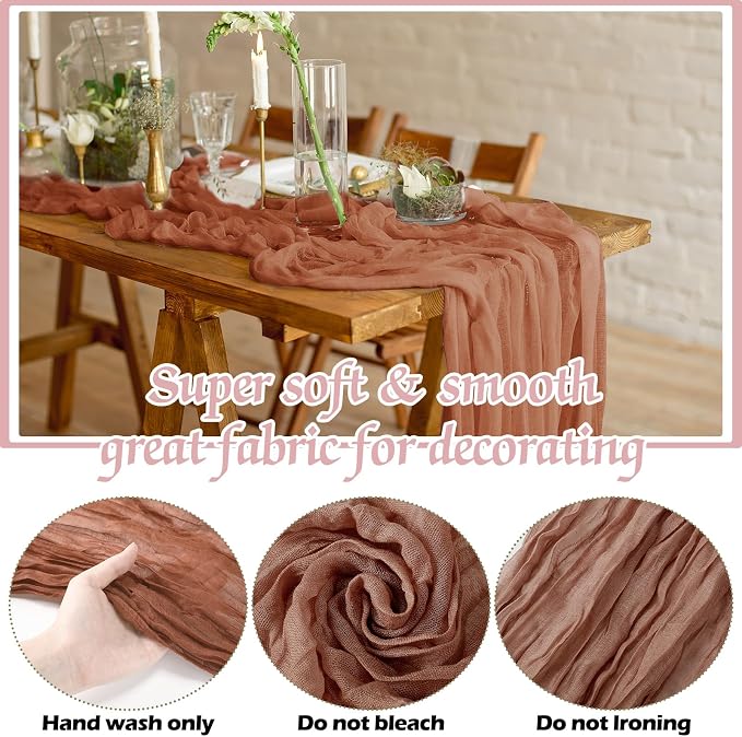 12 Pcs Fall Cheesecloth Gauze Table Runners, Gradient Terracotta | Thanksgiving - Image 5