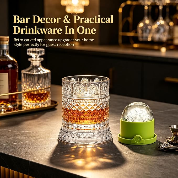 Spinning Whiskey Glass with Large Ice Ball Mold, 360° Rotating Crystal Rocks - Image 6