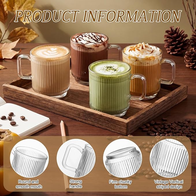 12 Pack Glass Coffee Mugs with Handles, 12 Ounces Glass Breakfast Mugs Bulk - Image 3