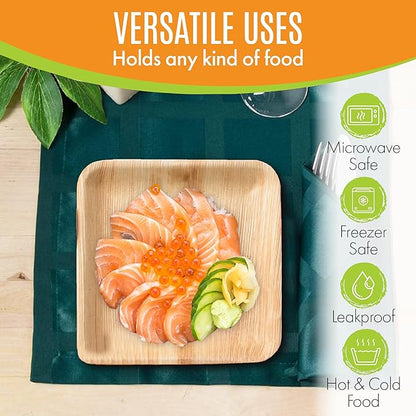 Raj Palm Leaf Plates Bulk [50-Pack] 7" Square Plates(20 CASES - 1000 PACK) like Bamboo plates Disposable, Strong, Decorative Compostable Tableware for weddings, Lunch, Dinner, Birthday, Camping
