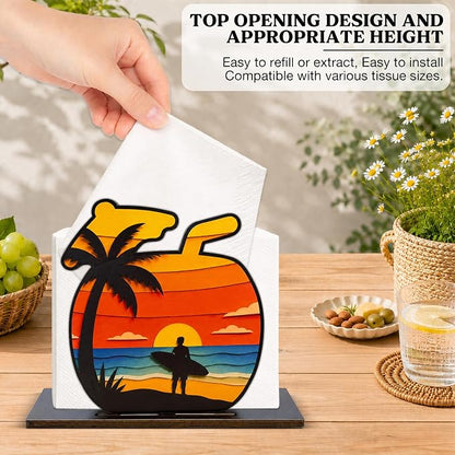 Summer Sunset Coastal Palm Tree Decor Wood Napkin Holder - Image 4