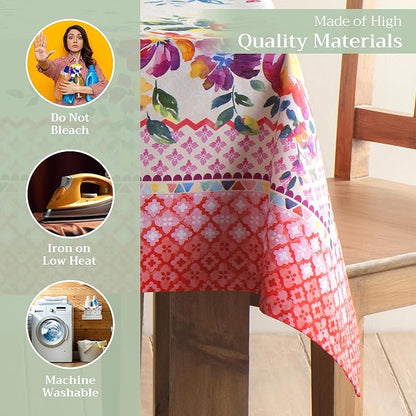 Maison d' Hermine Table Cloth Rectangle Table 100% Cotton 70 x 90 Inches Tablecloth Reusable Decorative for Dining Room Farmhouse Home Valentines Day Decorations Spring Summer - Rose Garden