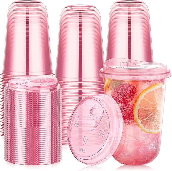 KesaPlan 50 Pack 16 oz Pink Round Bottom Plastic Party Cups by KesaPlan