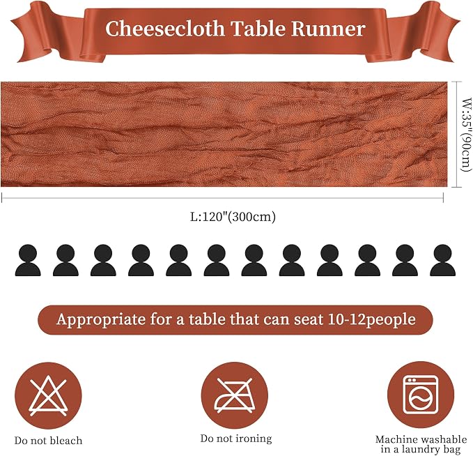 AGIRL 12 Pack Terracotta Cheesecloth Table Runner 10FT Fall Boho Home Decor | - Image 2