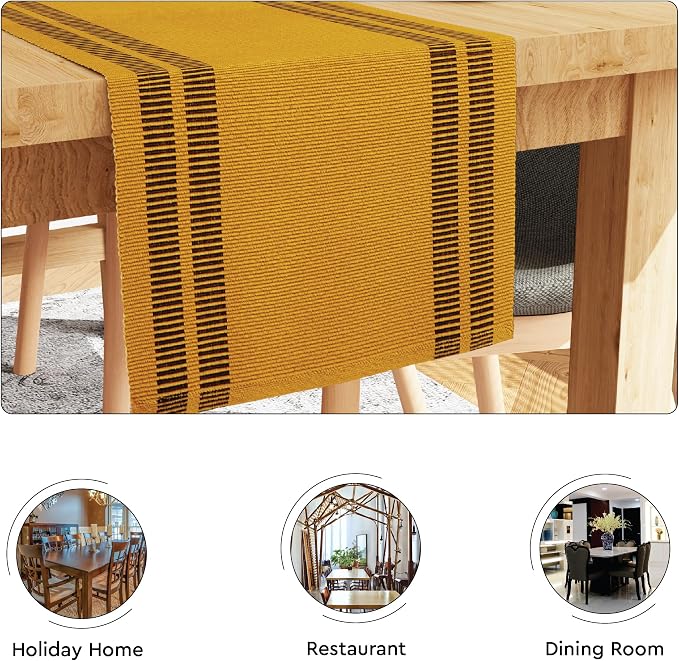 Encasa XO Table Runner, Yarn Dyed Ribbed Cotton 13"x94" | Ladder Yellow - Image 4