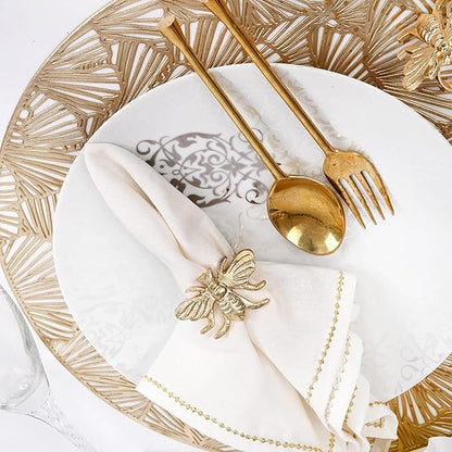 ALPHA Living HOME Decorative Bee Napkin Rings - 12 Pcs Elegant Metal Napkin Ring Modern Cloth Napkin Holders for Table Kitchen Dinner Decor Party Wedding Everyday Use (Gold)