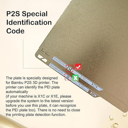 P2S PEI Build Plate Double Sided Textured PEI Sheet with Identification Code for P2S /A1/X1C/P1P/P1S/X1E 3D Printers 257x257mm PEI Coating Platform for Bambulabs