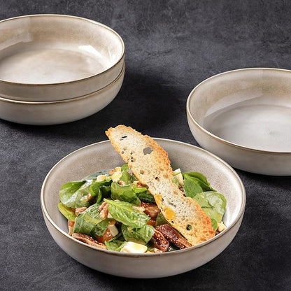 GBHOME 8.75'' Large Ceramic Pasta Bowls, 38oz Stoneware Pasta Serving Bowls Set of 4 for Kitchen, Wide Bowls for Fruit,Pasta,Salad,Oatmeal,Meal, Microwave Safe, Reactive Glaze-Cappuccino