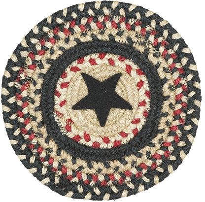 Homespice Primitive Star Gloucester Jute Braided Trivets for Table - Set of 3, Round 8", Black & Red - Rich Colors, Easy to Clean, Durable and Protects Furniture