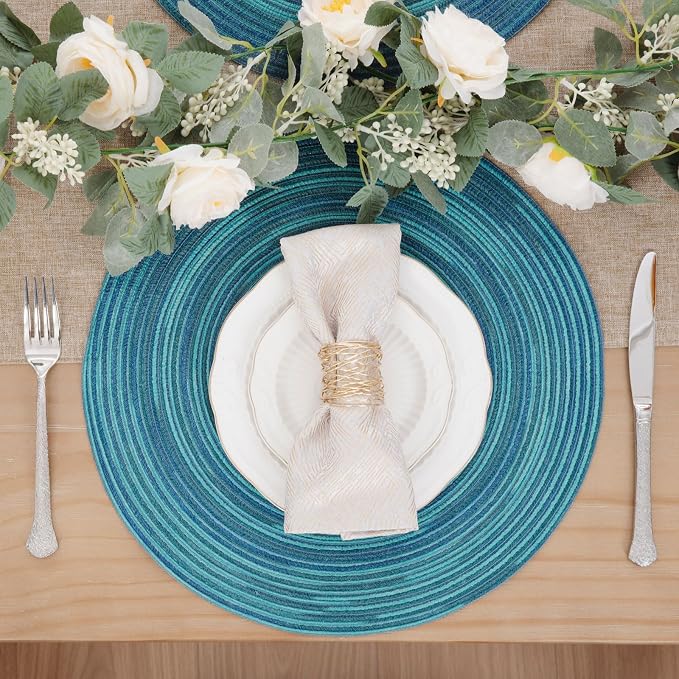 SHACOS 15 inch Round Placemats Set of 6 Variegated Multicolor Place Mats Cotton - Image 2