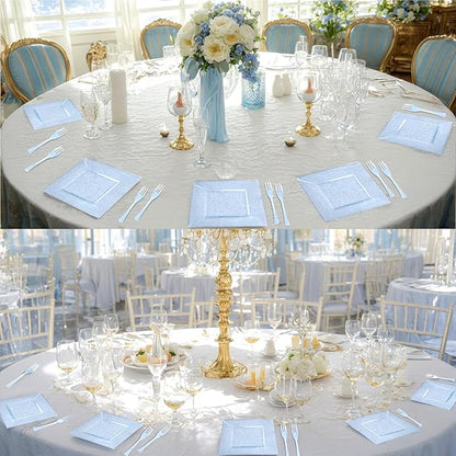 DaYammi 100Pcs Blue Glitter Dessert Plates Including 50Pcs Appetizer Plates 6" and 50Pcs Plastic Forks 5.7",Blue Plastic Square Plate for Party,plastic Salad Plate and Cake Forks for Wedding Birthday